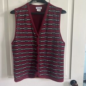 Women's M Vintage Grandpa Geometric Knit Button Up Sweater Vest Prep Academia